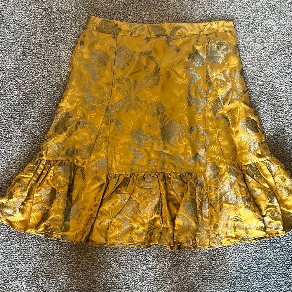 Elevenses Gold Ruffled A-Line Skirt